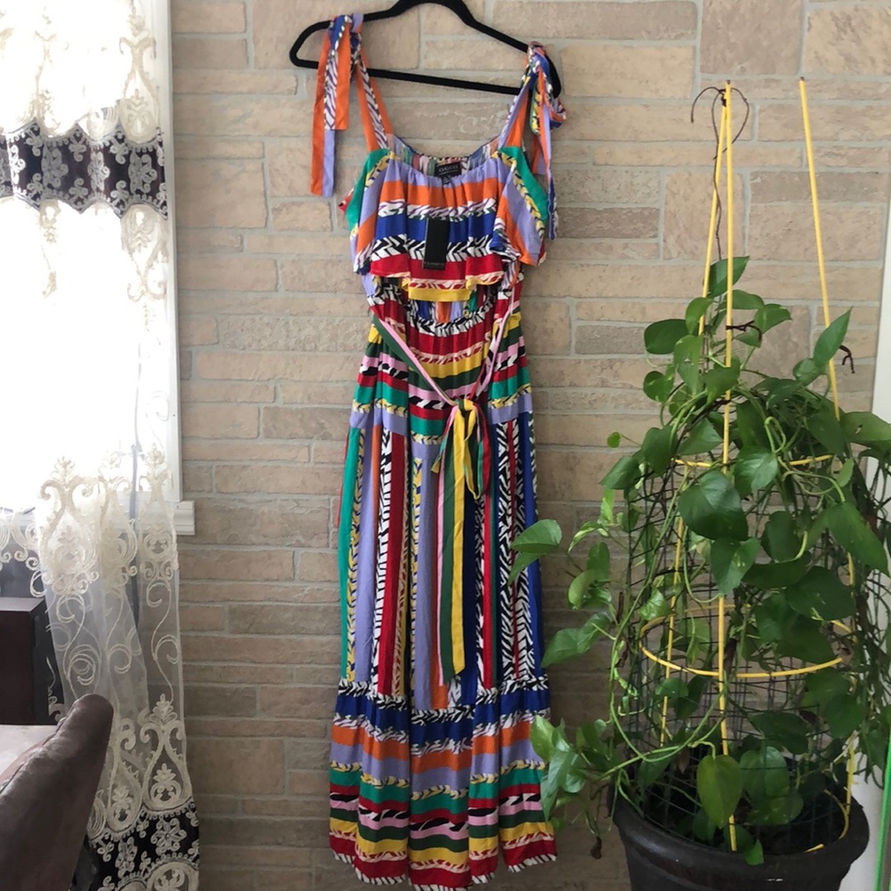 Nwt Eloquii Striped Ruffle Maxi Multi Color Dress… - image 3
